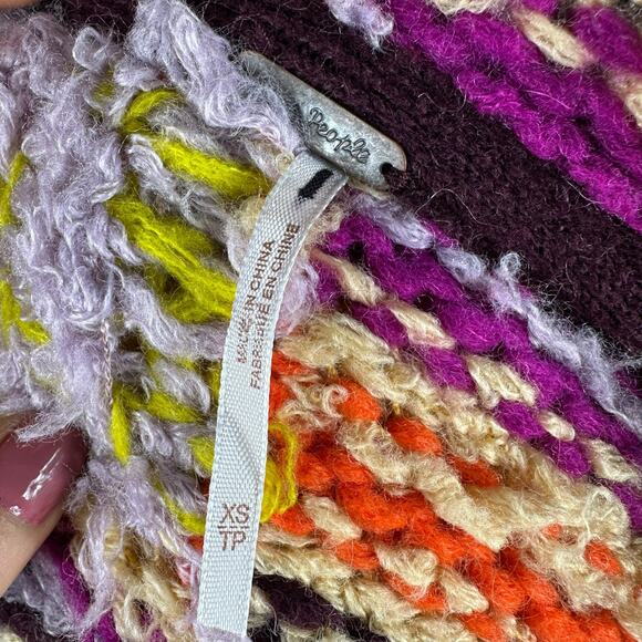 FREE PEOPLE Peggy Wool Blend Open Cardigan Sweater Sunshine Orchid Size XS Boho - Picture 5 of 10